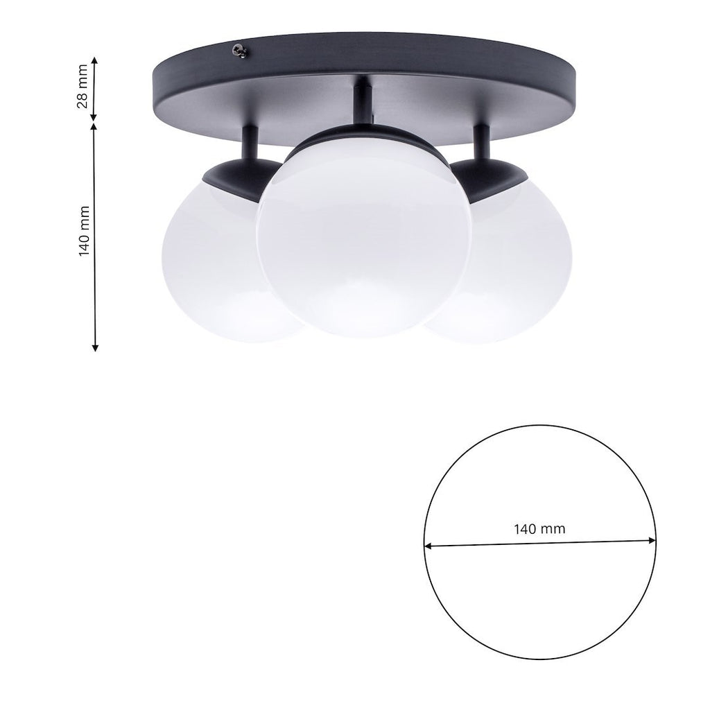 Deckenleuchte SFERA Schwarz (3x E14) Glas Satiniert - Milagro