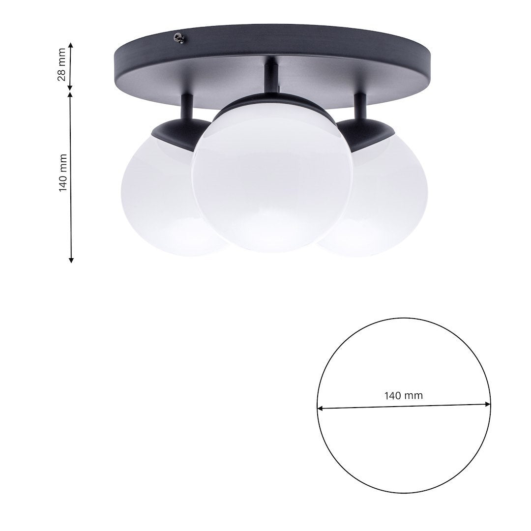 Deckenleuchte SFERA Schwarz (3x E14) Glas Satiniert - Milagro