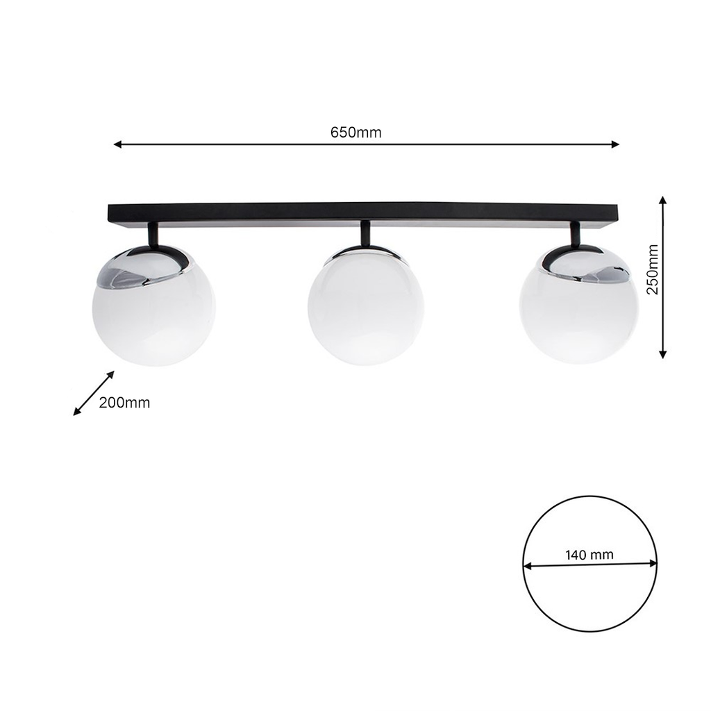 Deckenleuchte & Spot Balken SFERA Schwarz & Chrom (3x E14) Glas Satiniert - Milagro