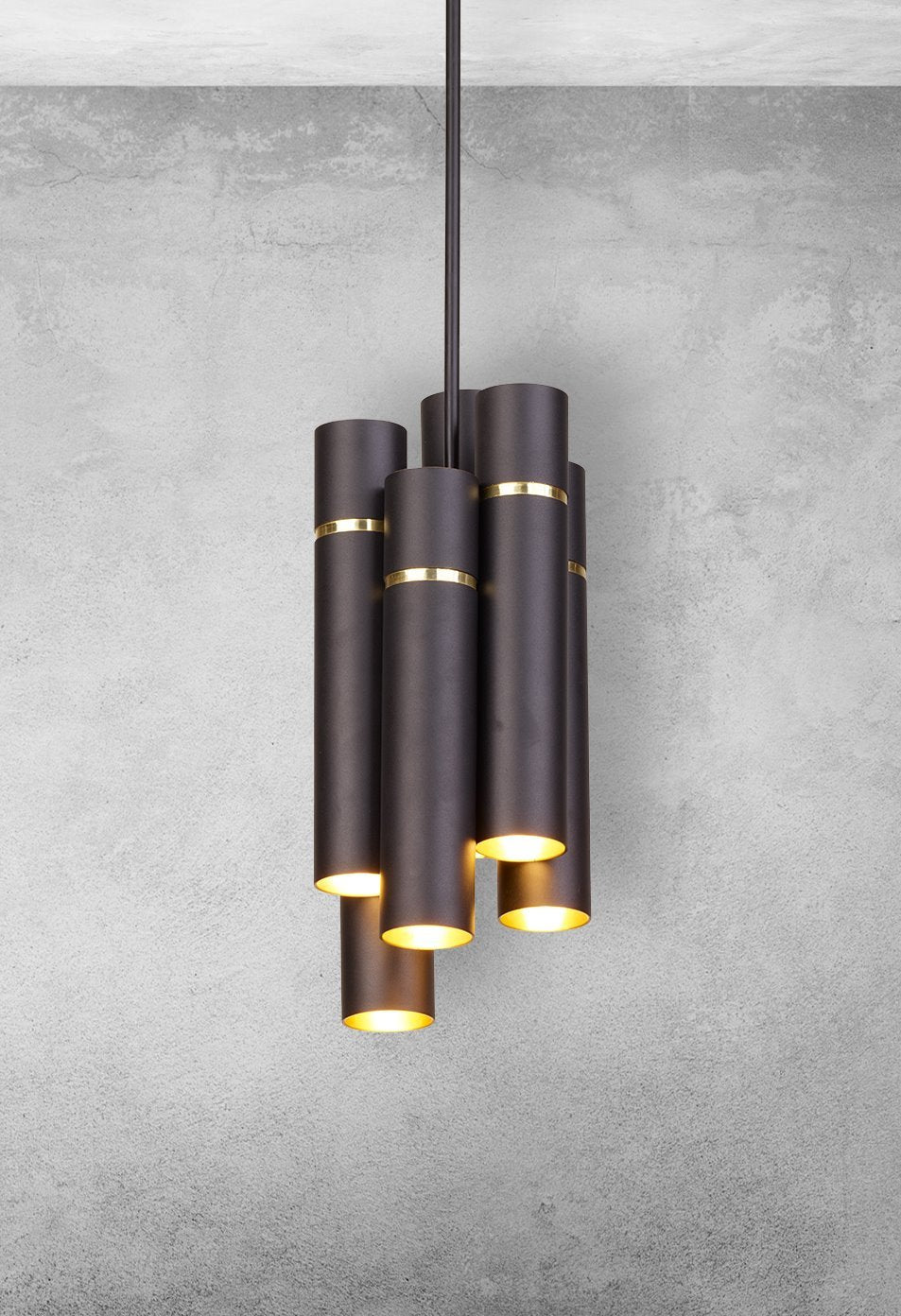 Pendelleuchte LYNX Schwarz & Gold, Messing (12x E14) - Milagro