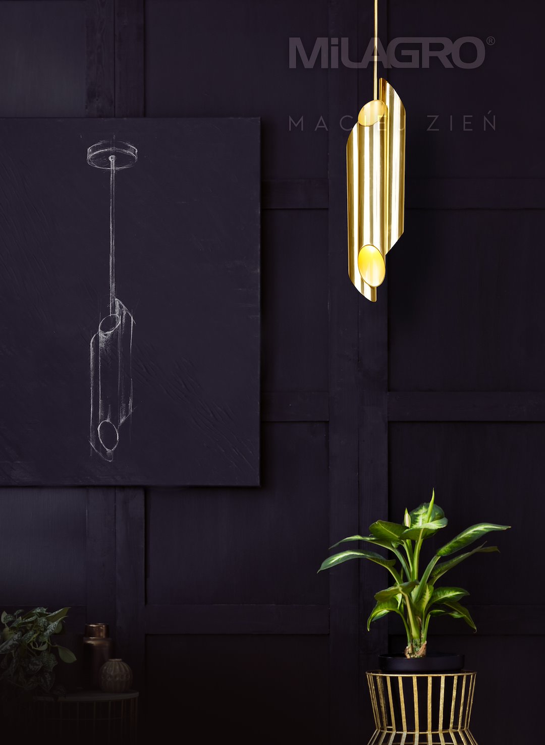 Pendelleuchte LIBRA Messing, Schwarz & Gold (6x E14) - Milagro