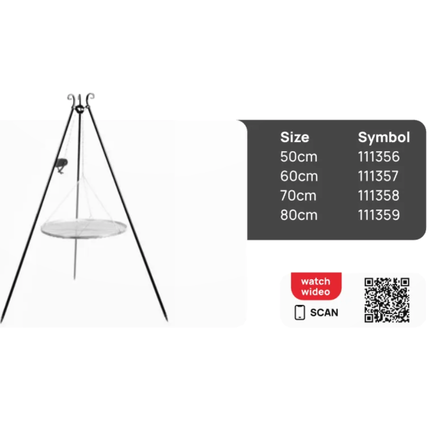 180cm Dreibein-Grill mit Winde & 50cm Grillrost aus Edelstahl