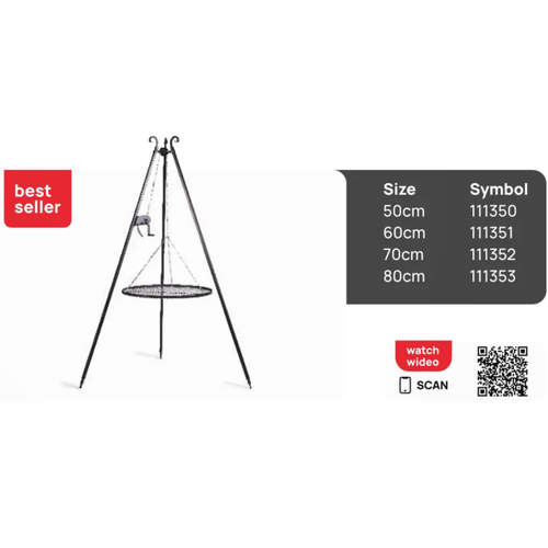 180cm Dreibein-Grill mit Winde & 70cm Grillrost aus Naturstahl
