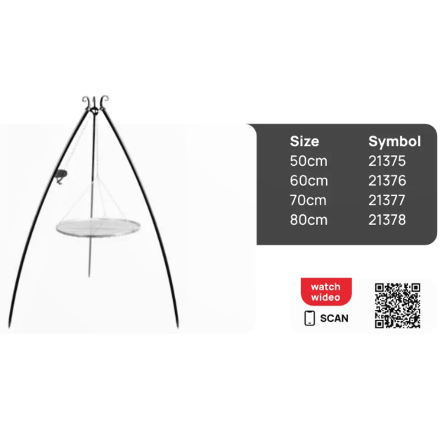 200cm Dreibein-Grill mit Winde & 60cm Grillrost aus Edelstahl