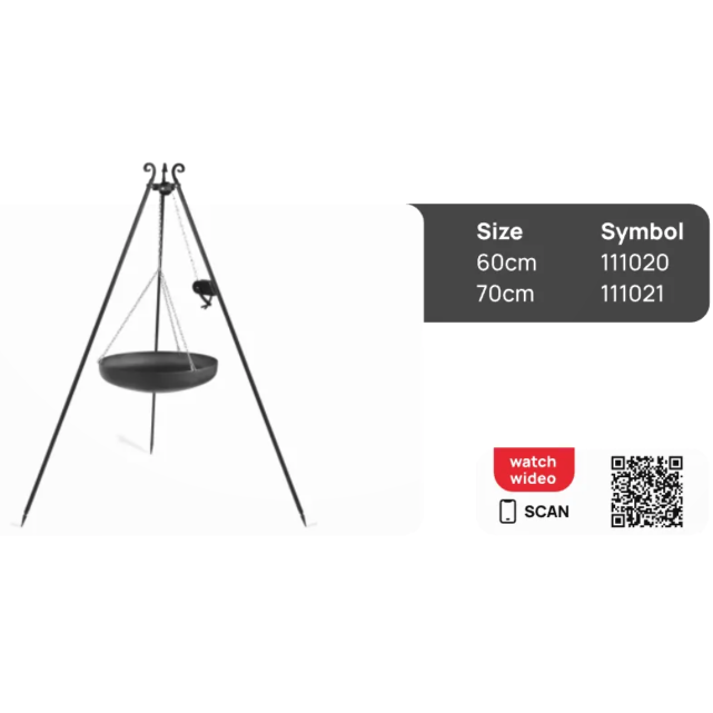 180cm Dreibein-Wok mit Winde & 60cm Wok aus Naturstahl