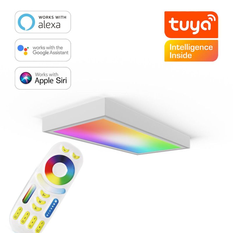 RGB+CCT LED Panel 60x30cm inkl. MiBoxer App-Steuerung 24W 24V Rahmen weiß - Panelmontage: Aufbaurahmen Click weiß