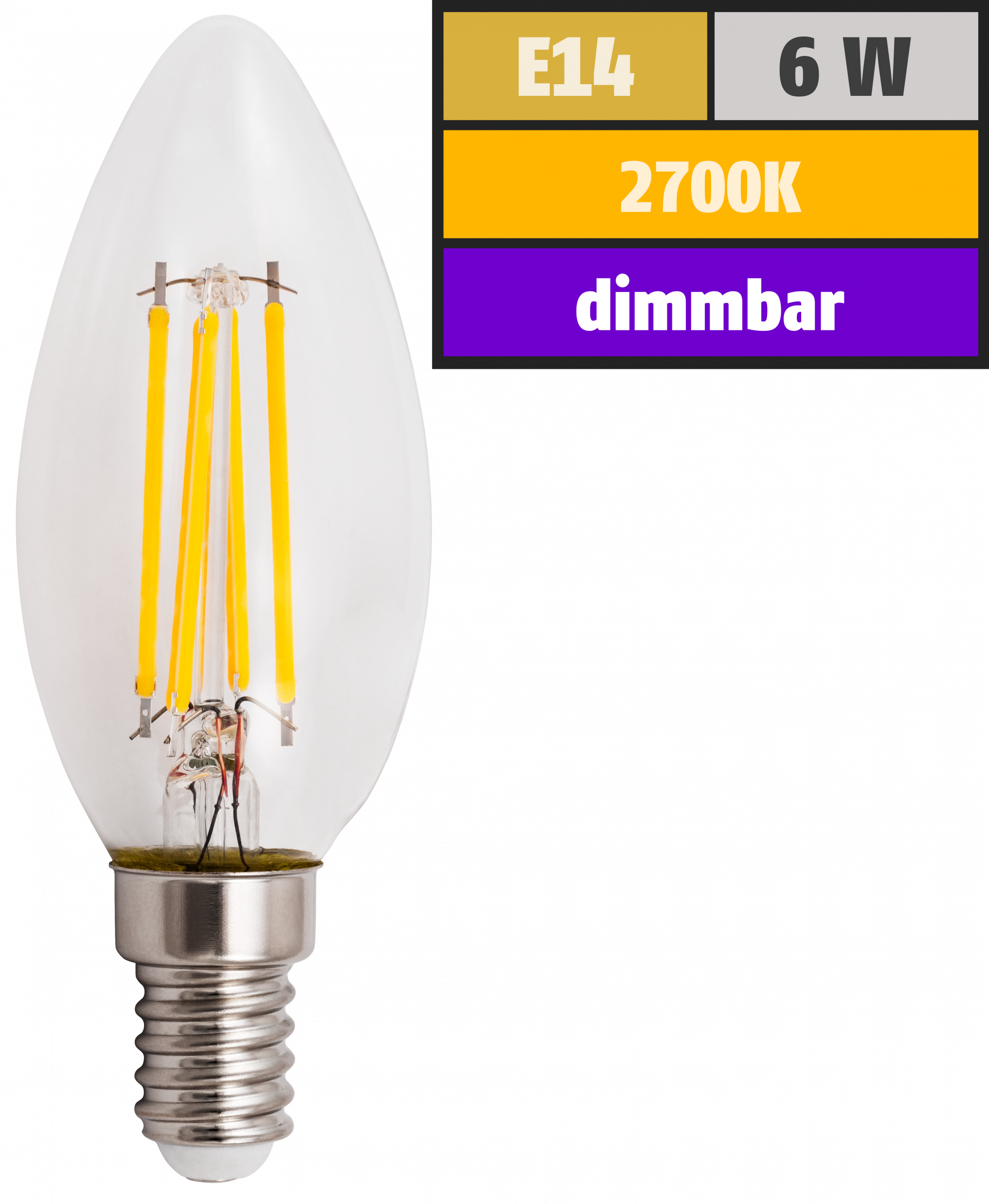 LED Filament Kerzenlampe LEDeco Filed E14, 6W, 600lm, warmweiß, dimmbar