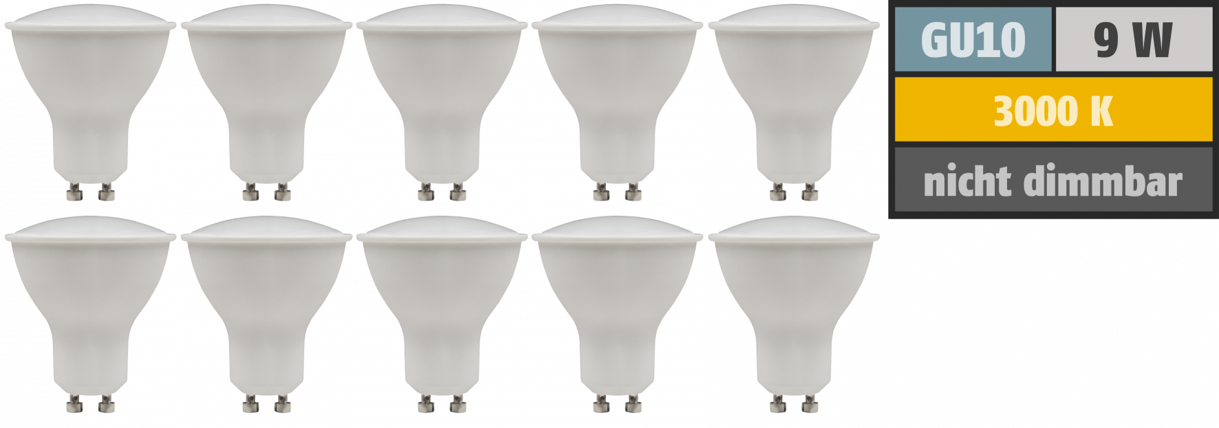 LED-Strahler LEDeco PV-90 GU10, 9W, 900lm, 120°, 3000K, warmweiß, 10er-Pack