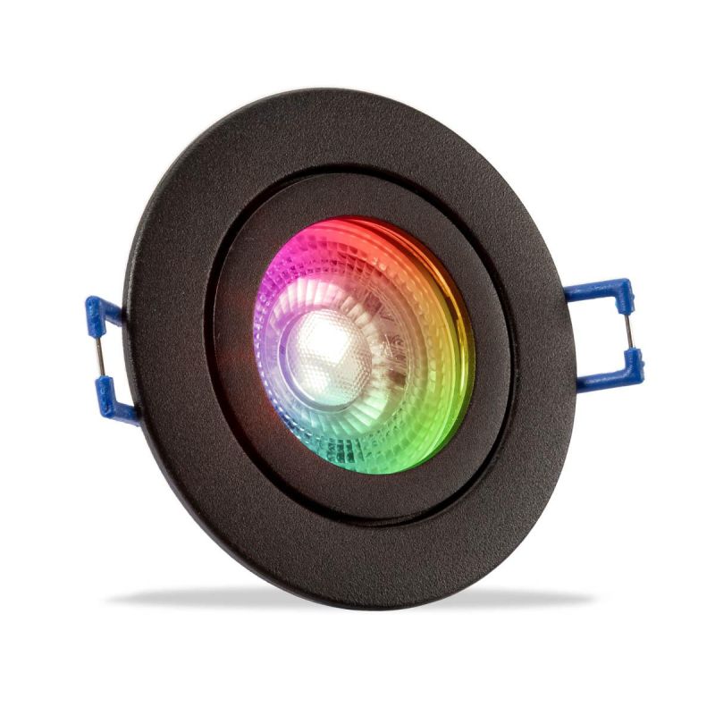 Einbauspot IP44 rund - Abdeckring: schwarz - LED Leuchtmittel: GU10 3W RGBW
