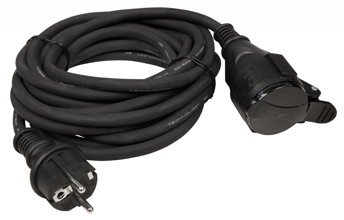 Netzkabel Schutzkontakt-Verlängerung LEDeco, 5m, 3x1,5mm², IP44, schwarz
