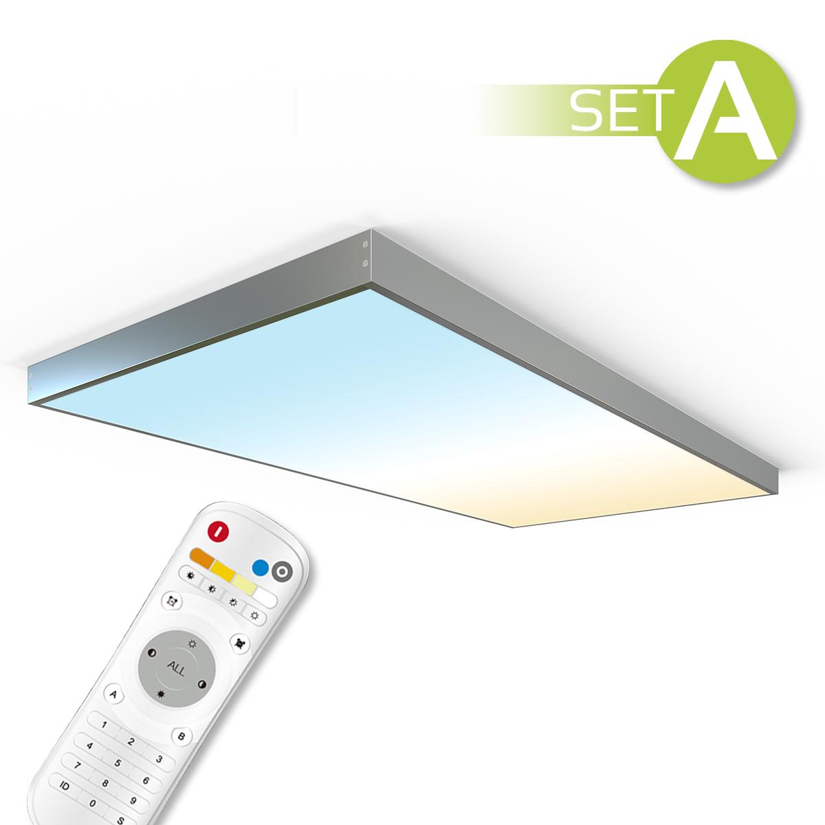 CCT LED Panel Set A | 120x60cm 60W 3000K-6000K Aufbau-Rahmen silber Netzteil Fernbedienung