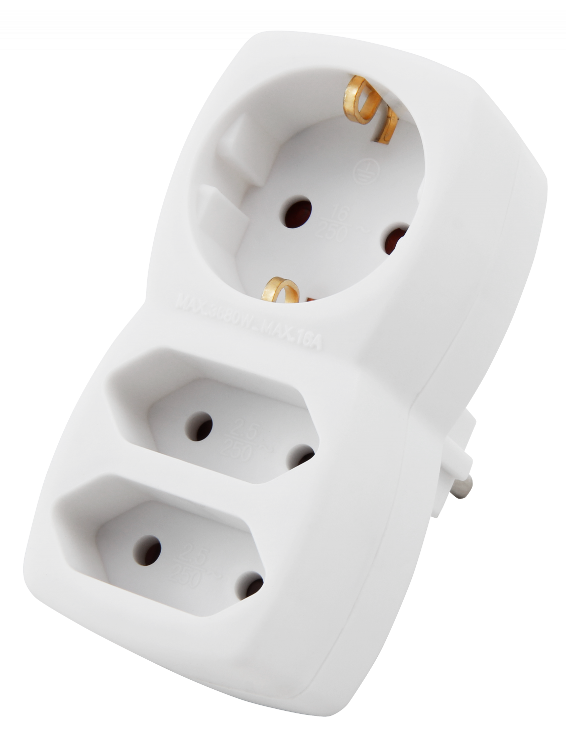 Steckdosenadapter 1x Schutzkontakt / 2x Euro, LEDeco, weiß
