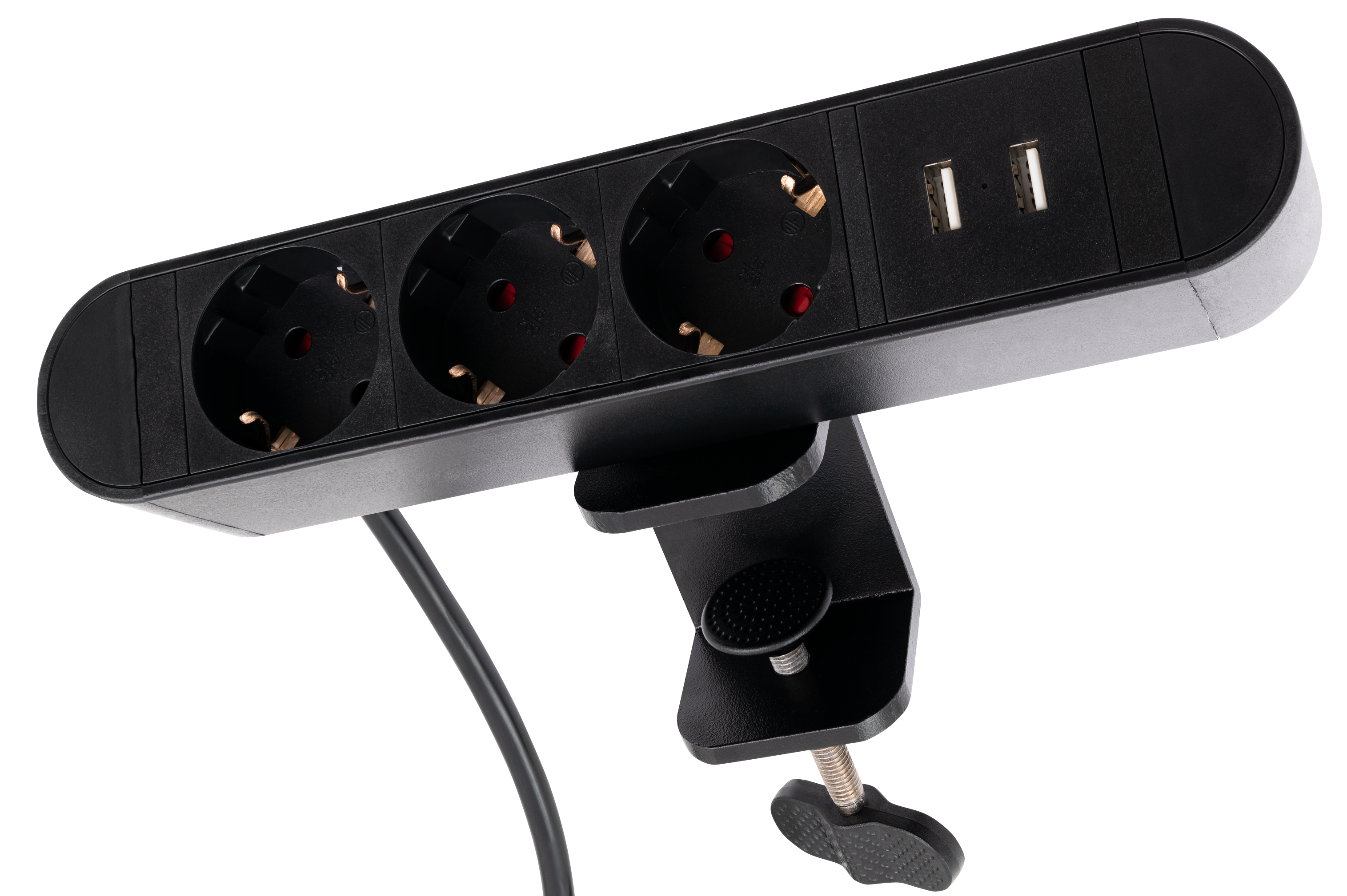 Tischsteckdose LEDeco SK-03 3x Steckdose, 2x USB, inkl. Tischklemme, 2m Kabel