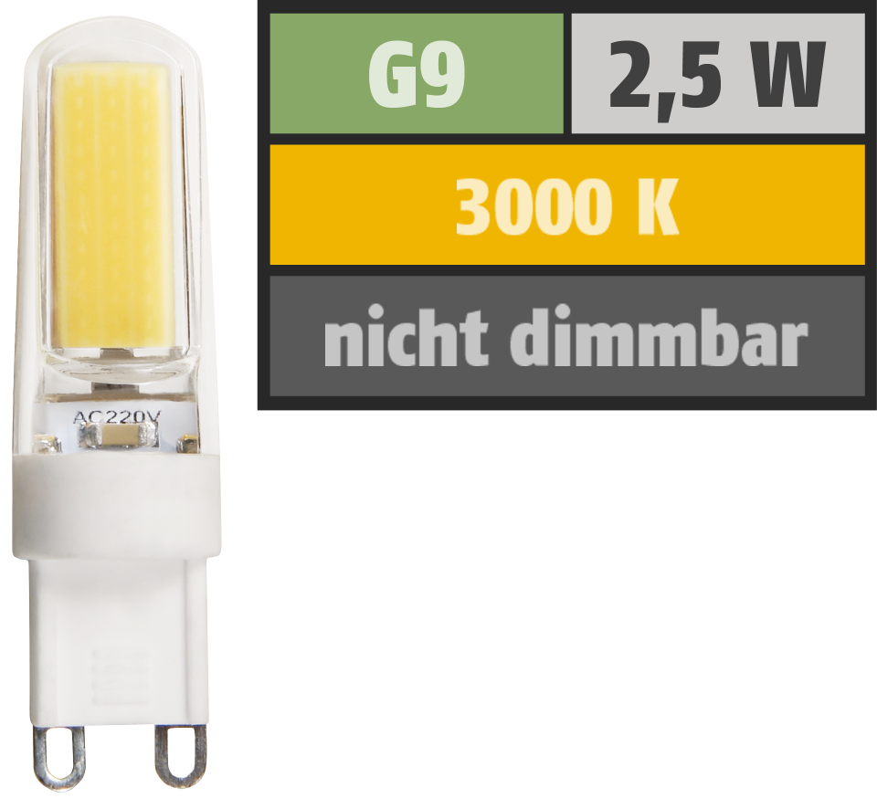LED-Stiftsockellampe LEDeco Silicia COB, G9, 2,5W, 260 lm, warmweiß