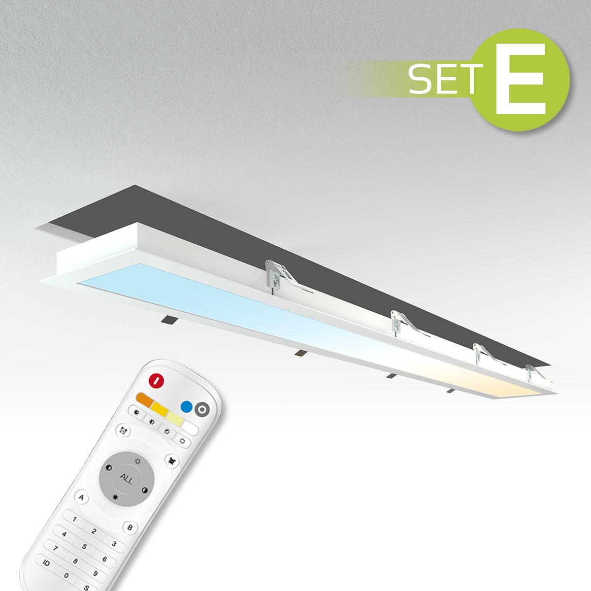 CCT LED Panel Set E | 120x15cm 36W 3000K- 6000K Einbau-Rahmen weiß Netzteil Fernbedienung