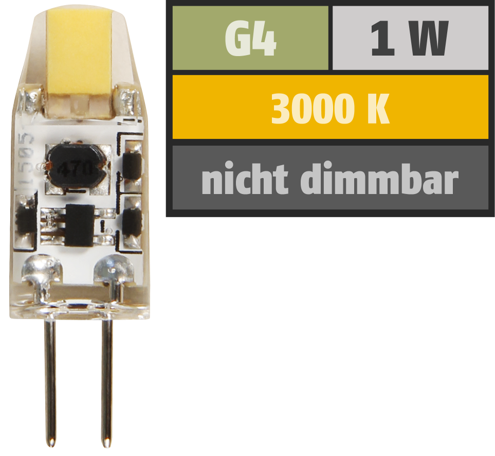 LED-Stiftsockellampe LEDeco Silicia COB, G4, 1W, 110 lm, warmweiß