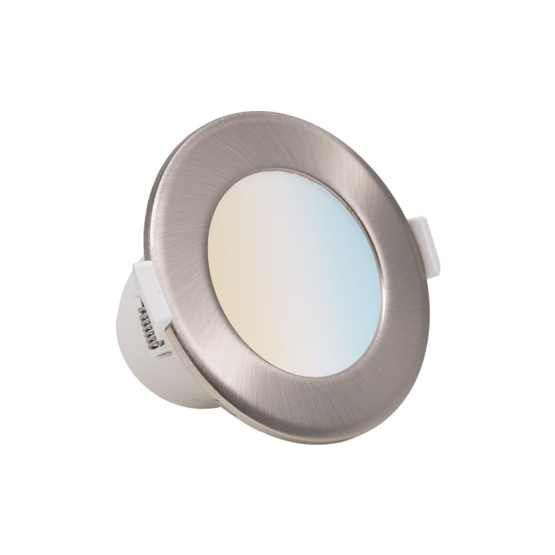 CCT LED Einbaustrahler rund silber 7W Ø95mm dimmbar Eisen-gebürsteter Aufsatzring