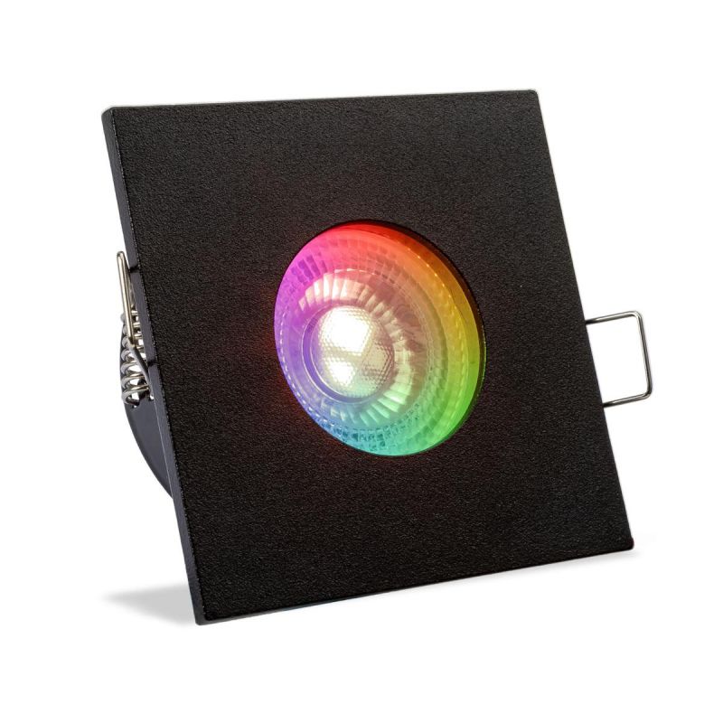 Einbauspot IP65 eckig - Abdeckring: schwarz - LED Leuchtmittel: GU10 3W RGBW