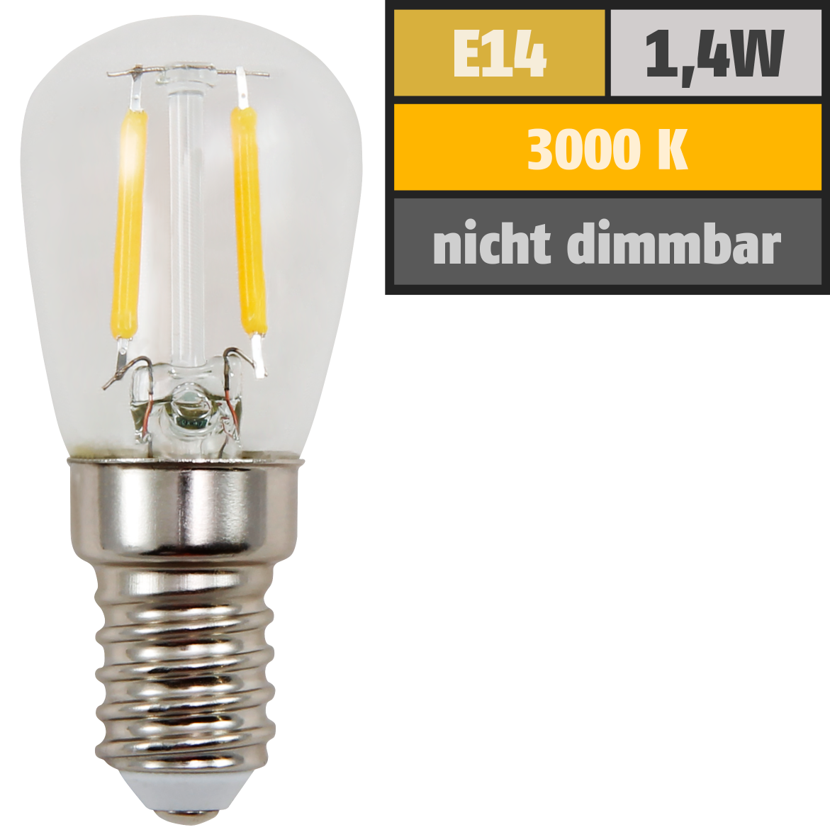 LED Filament Kolbenlampe LEDeco, E14, 1,5W, 150lm, 26x60mm, warmweiß