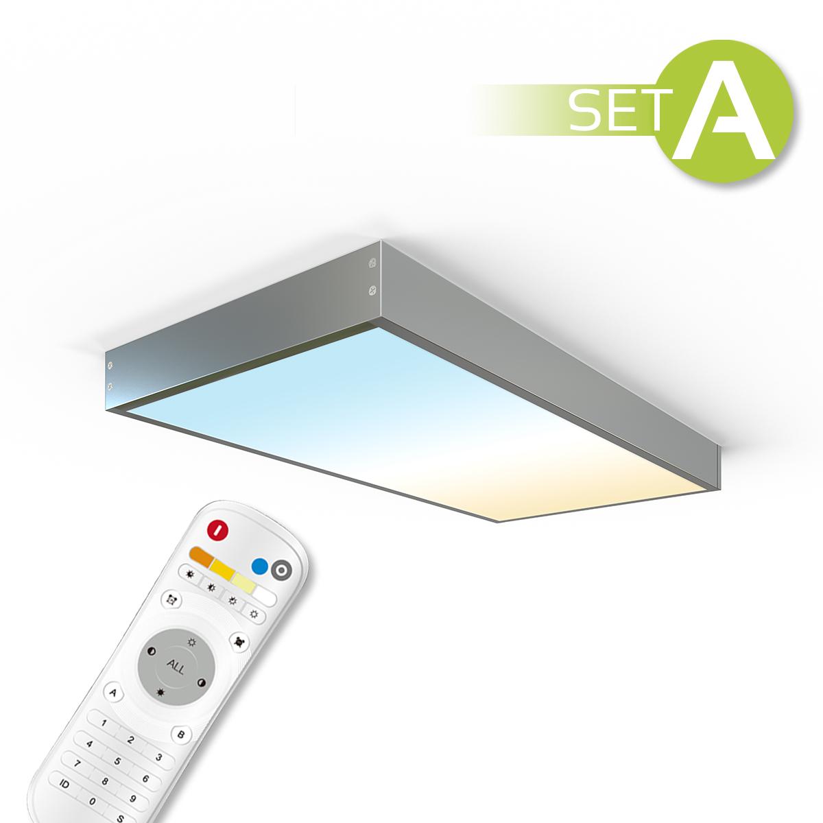 CCT LED Panel Set A | 60x30cm 22W 3000-6000K Aufbau-Rahmen silbern Netzteil Fernbedienung