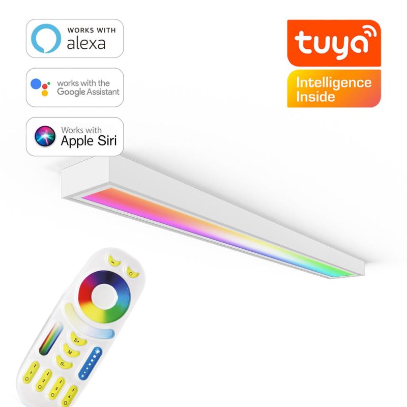 RGB+CCT LED Panel 120x15cm inkl. MiBoxer App-Steuerung 24W 24V Rahmen weiß - Panelmontage: Aufbaurahmen Click weiß