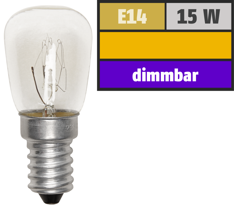 Kühlschrank-Leuchtmittel, E14, 230V, 15W, klar, 110lm