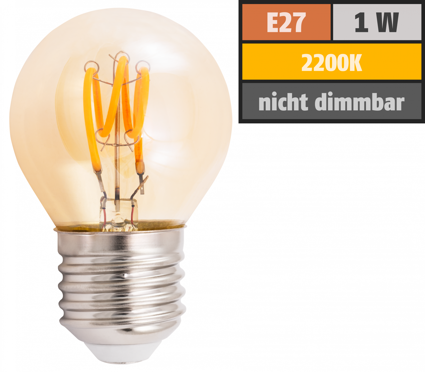 LED Filament Tropfenlampe LEDeco Retro E27, 1W, 90lm, warmweiß, goldenes Glas