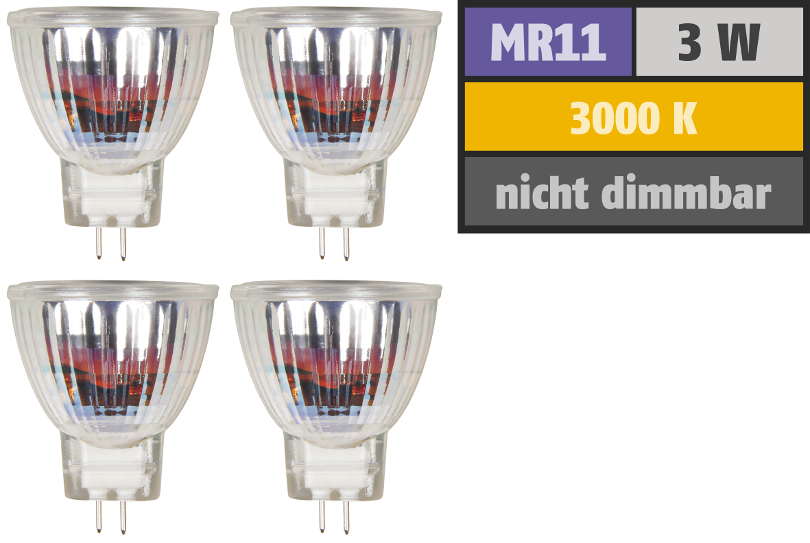 LED-Strahler LEDeco MCOB MR11 / G4, 3W, 250lm, warmweiß, 4er-Pack