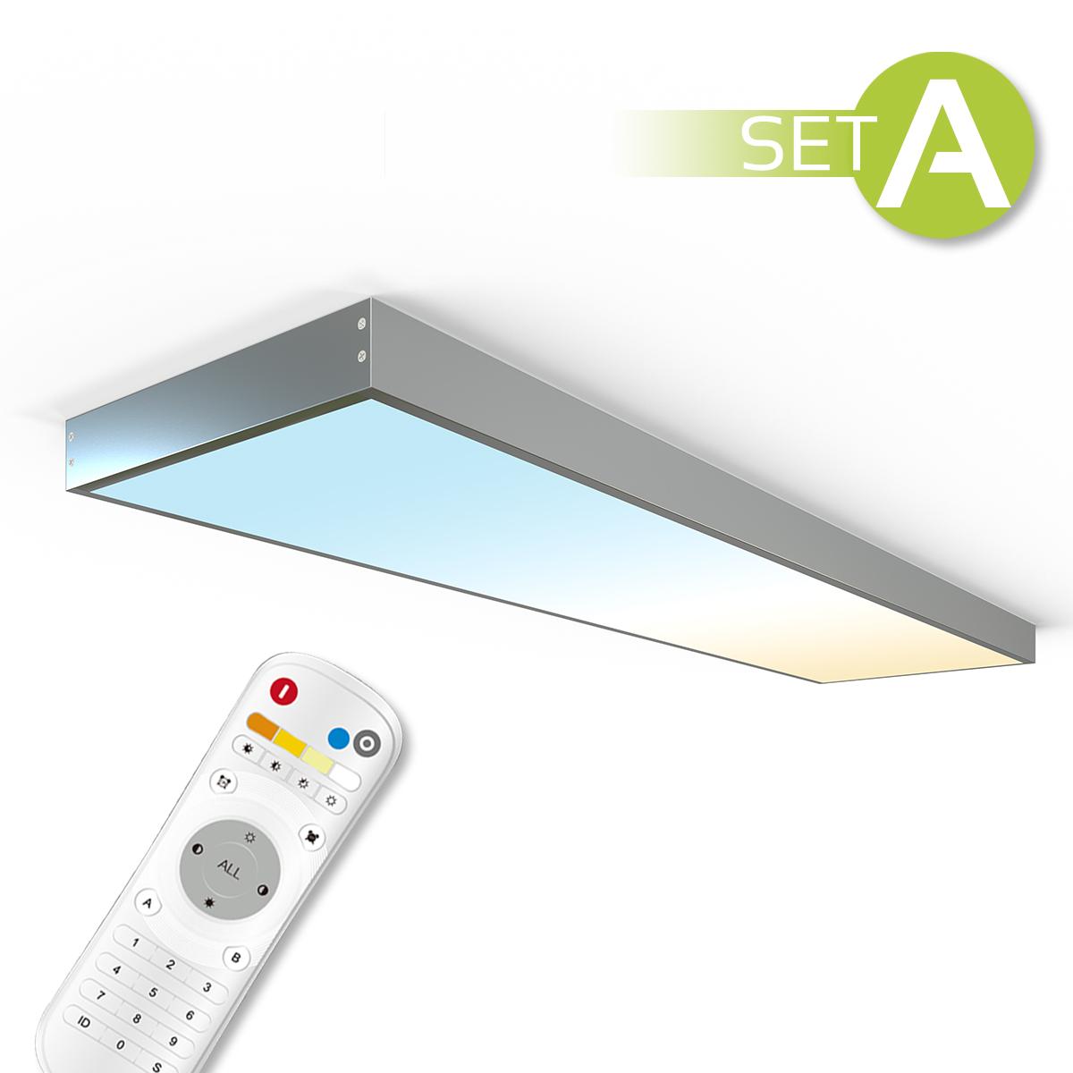 CCT LED Panel Set A | 150x30cm 48W 3000K-6000K Aufbaurahmen silbern Netzteil Fernbedienung