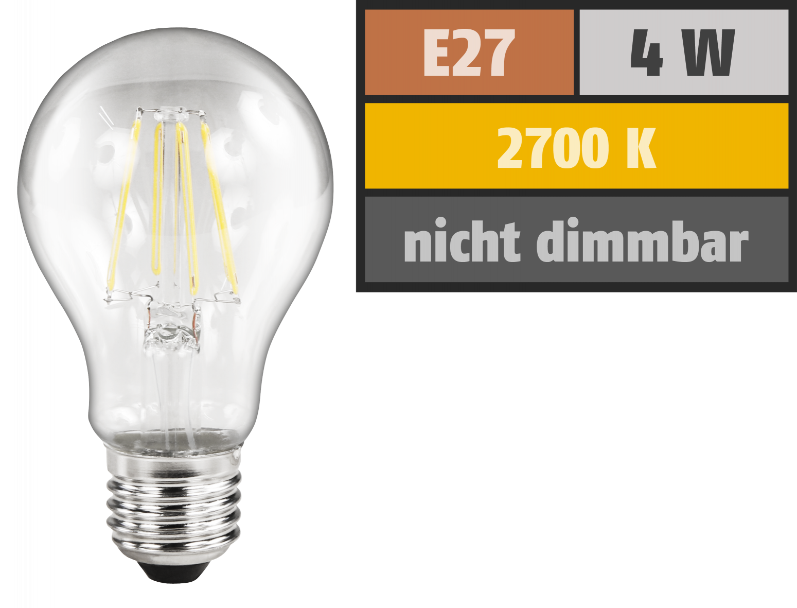 LED Filament Glühlampe LEDeco Filed, E27, 4W, 490lm, warmweiß, klar