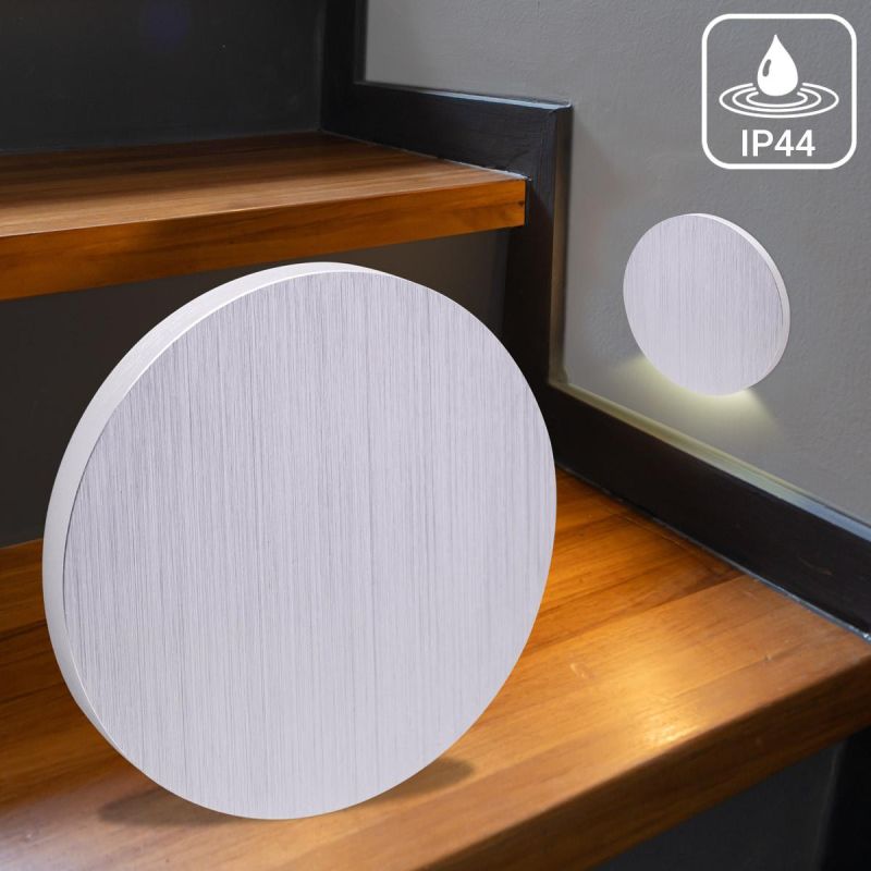 IP44 LED Wandeinbauleuchte 230V Treppenleuchte rund Alu-gebürstet - Unterteil Lichtfarbe: CCT 1,5W