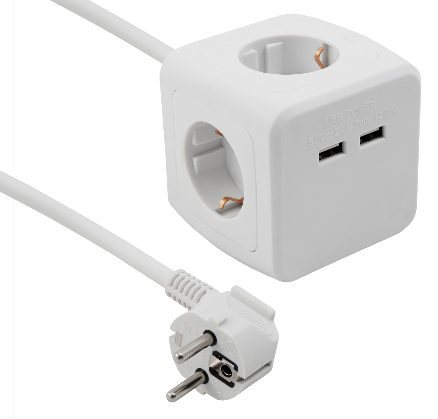 Steckdosen-Würfel LEDeco mit 4x Schutzkontakt Steckdose + 2xUSB, 1,5m Zuleitung