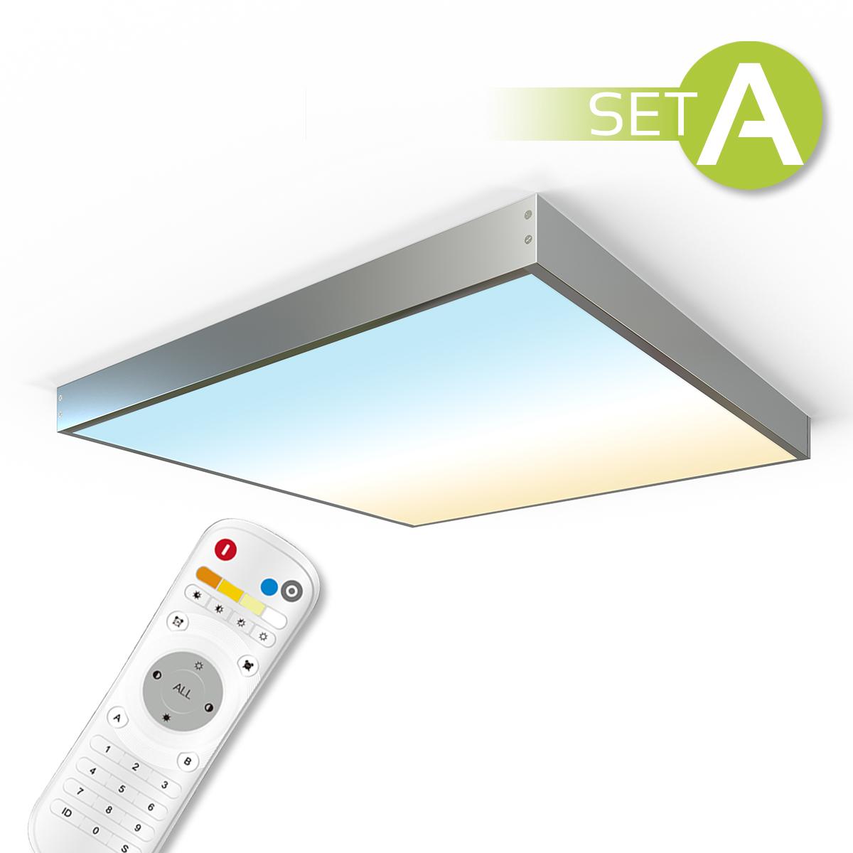 CCT LED Panel Set A | 62x62cm 36W 3000K-6000K inkl. Aufbau-Rahmen silber Netzteil Fernbedienung