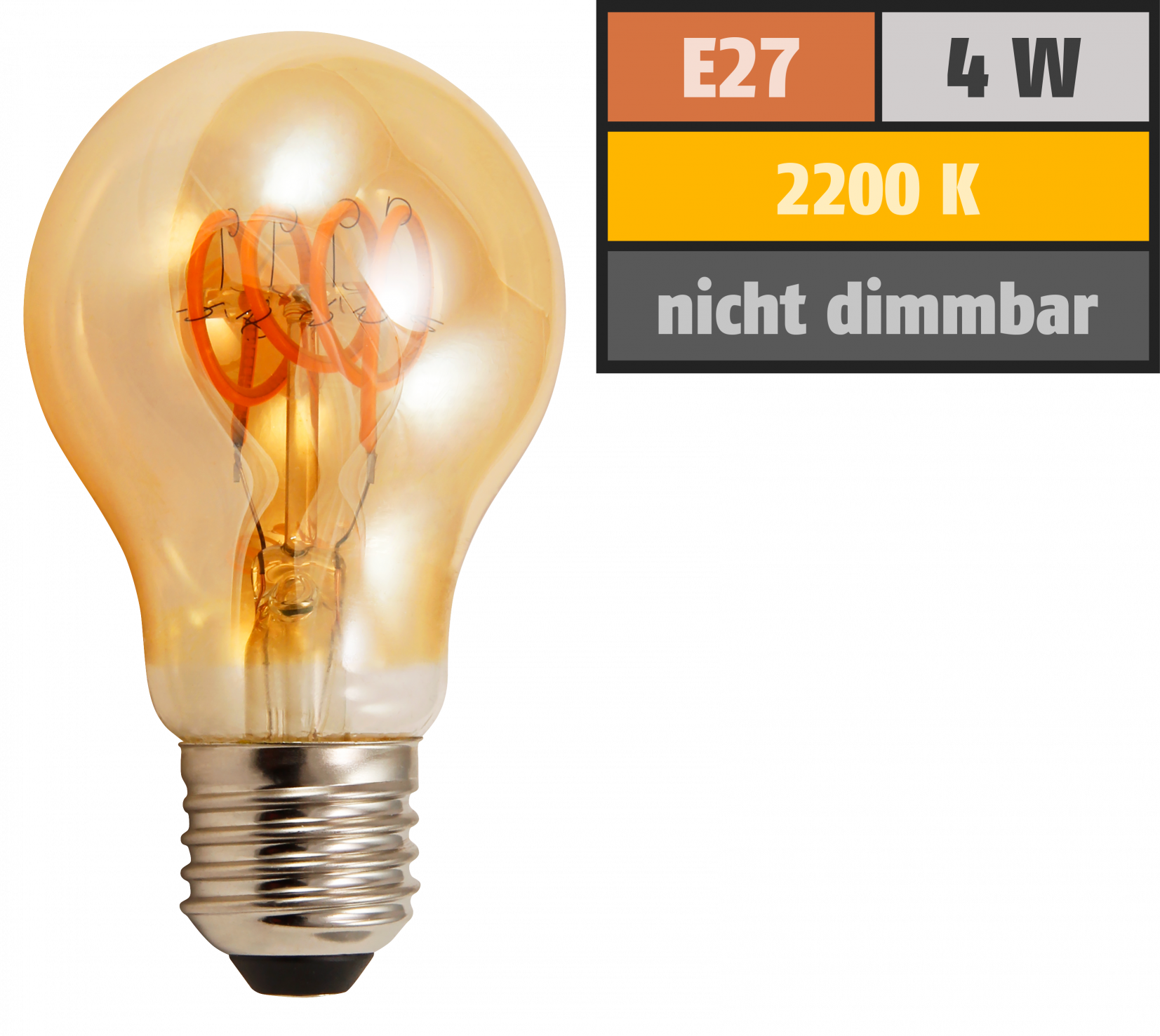 LED Filament Glühlampe LEDeco Retro E27, 4W, 280lm, warmweiß, goldenes Glas