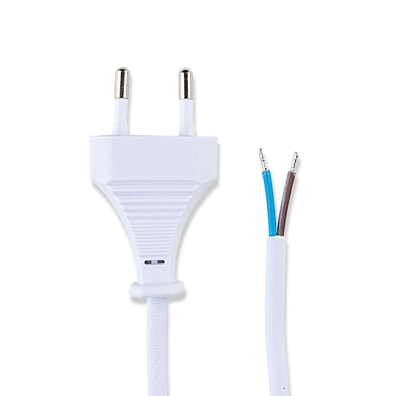 Netzkabel weiß, 2-adrig, mit Eurostecker, 150 cm, offene Kabelenden