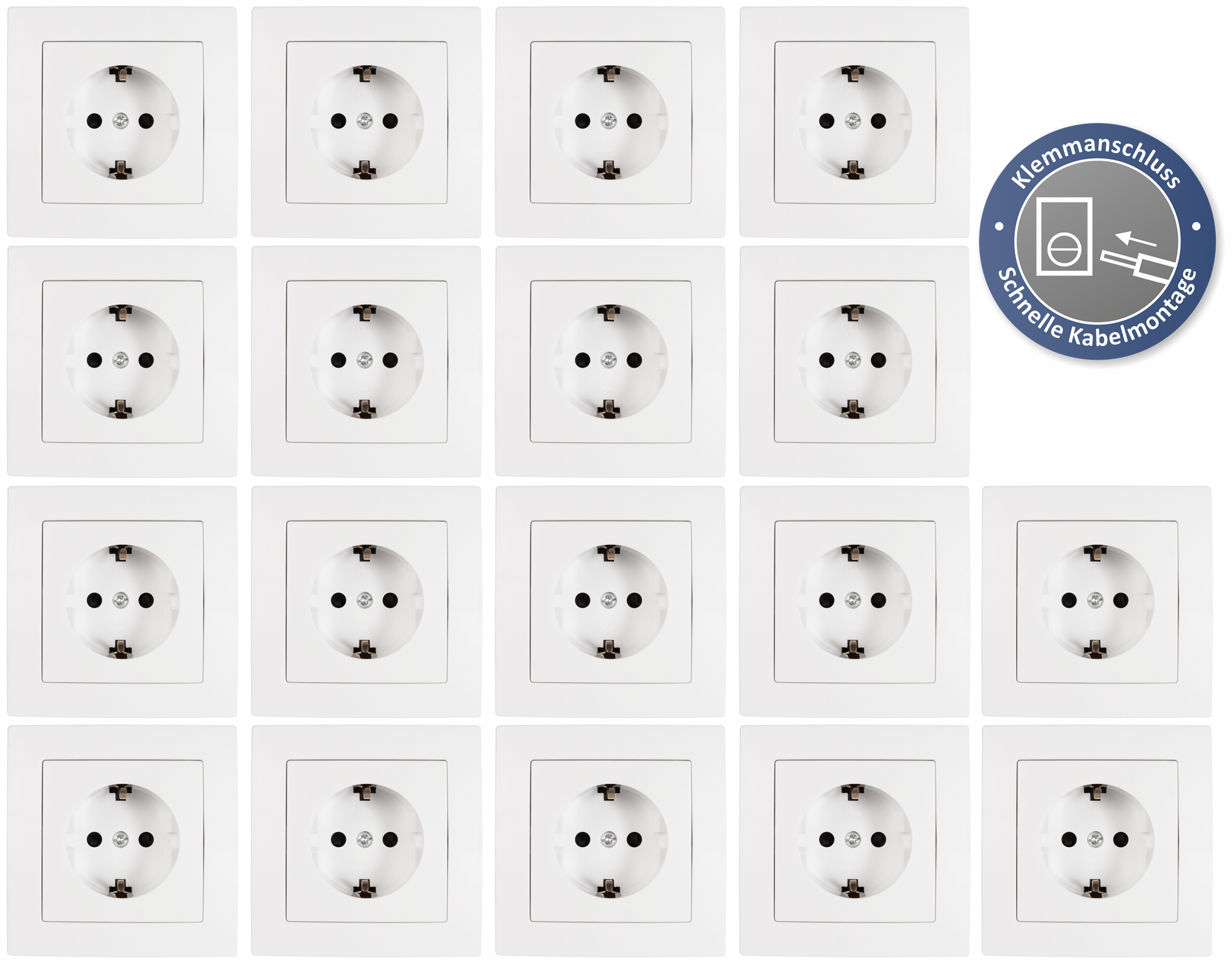 Schutzkontakt-Steckdose LEDeco STYLE Klemmanschluss, 18er-Pack, inkl. Rahmen