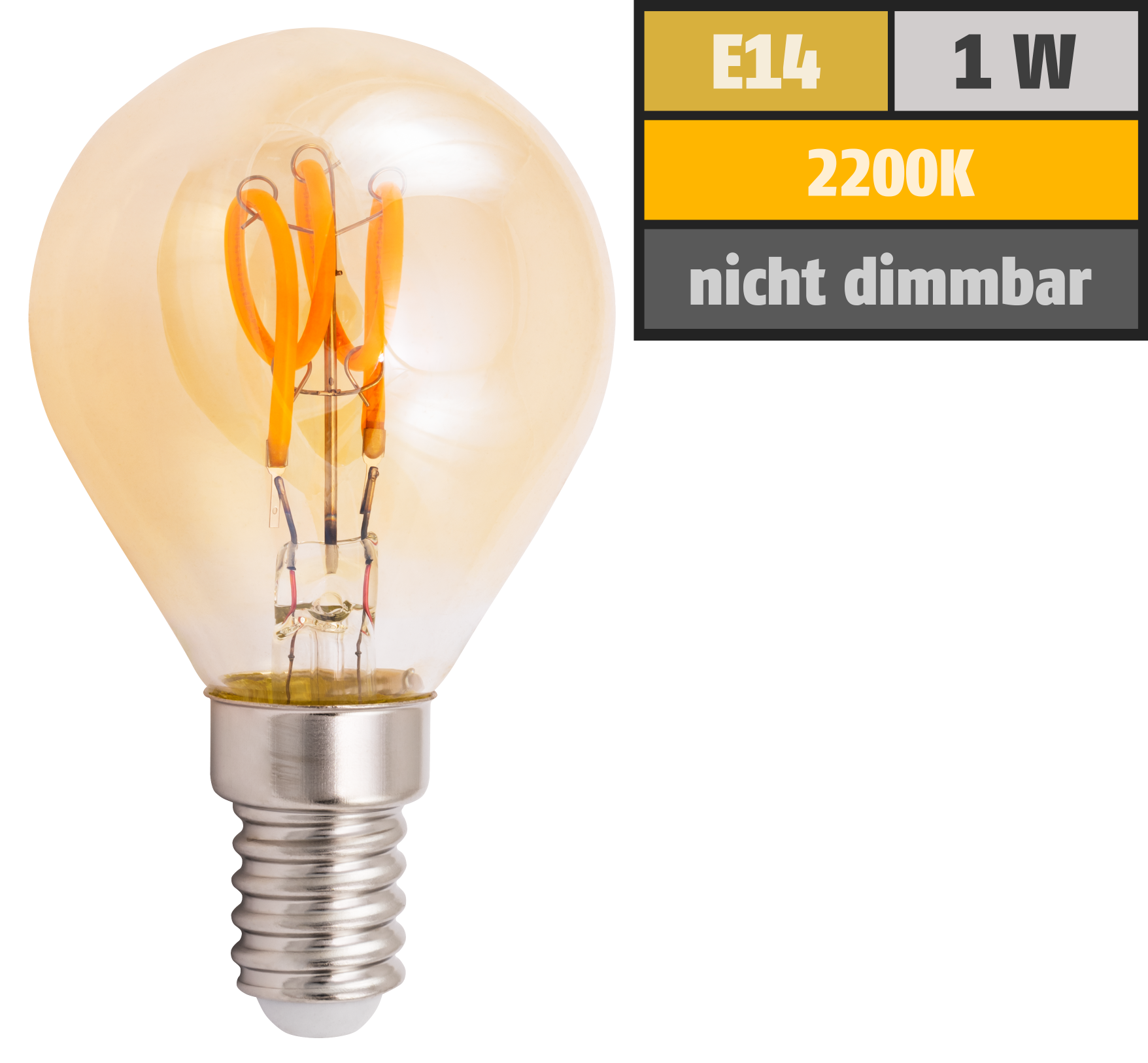 LED Filament Tropfenlampe LEDeco Retro E14, 1W, 90lm, warmweiß, goldenes Glas