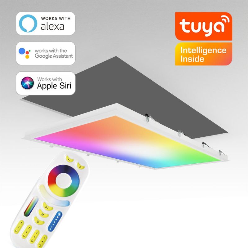 RGB+CCT LED Panel 120x60cm inkl. MiBoxer App-Steuerung 60W 24V Rahmen weiß - Panelmontage: Einbaurahmen weiß