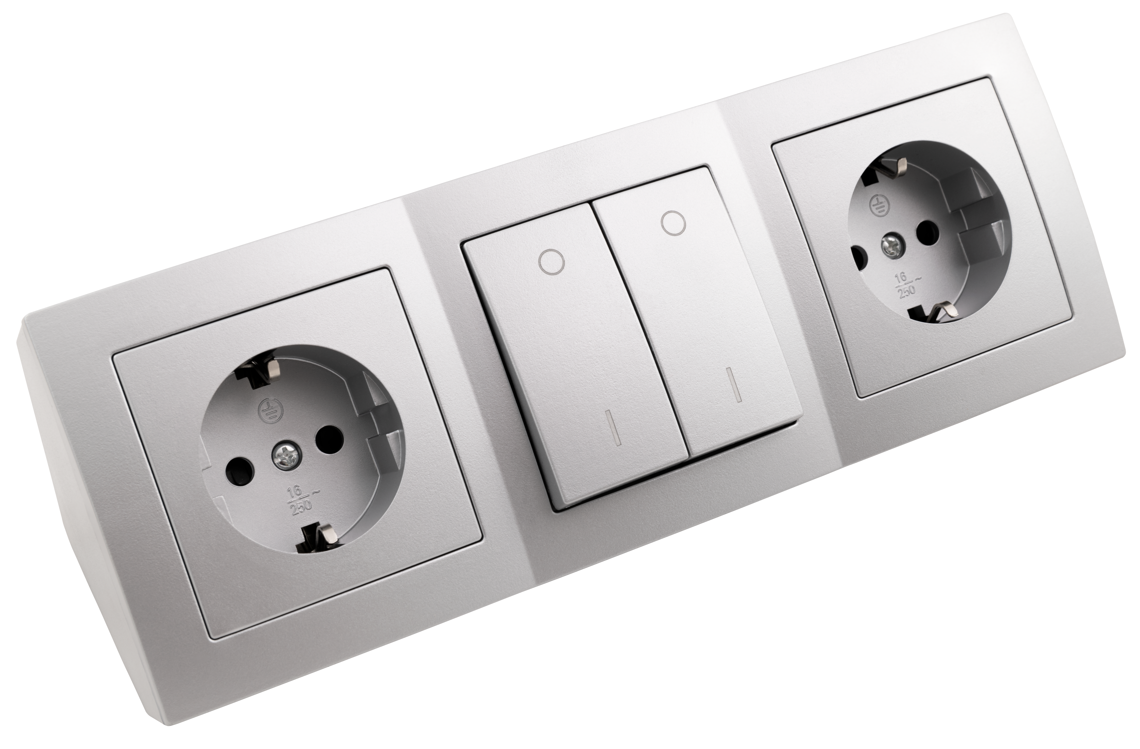 Steckdosenblock LEDeco STYLE silber, 2-fach Steckdose + Schalter
