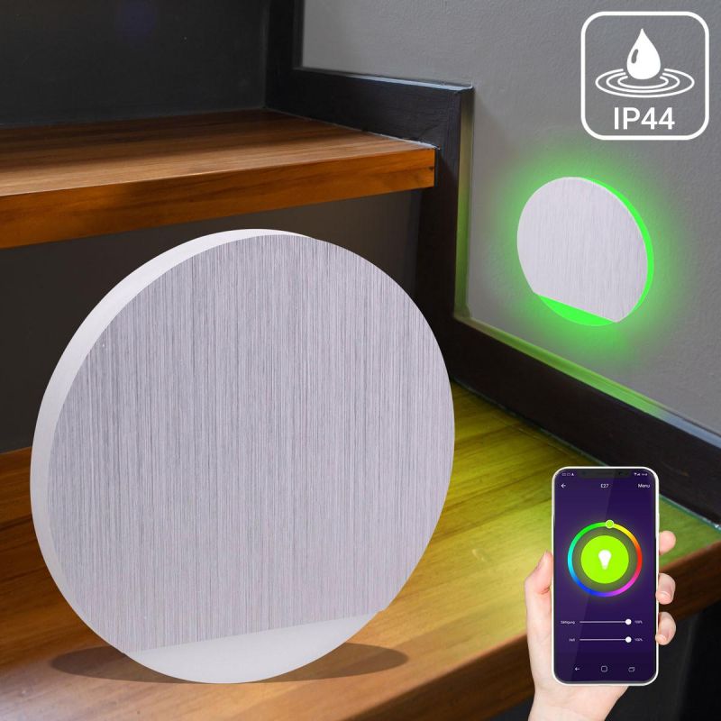 IP44 LED Stufenlicht 230V Treppenbeleuchtung rund Alu-gebürstet - Unterteil Lichtfarbe: Smart Tuya RGB CCT 5W