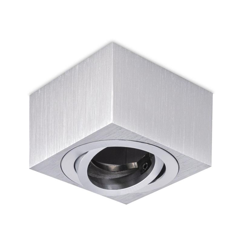 Flacher Aufbaustrahler Silber-gebürstet eckig für LED-Modul schwenkbar Deckenleuchte