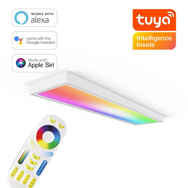 RGB+CCT LED Panel 120x30cm inkl. MiBoxer App-Steuerung 48W 24V Rahmen weiß - Panelmontage: Aufbaurahmen Click weiß