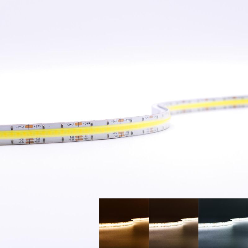 COB CCT Dual Weiß 24V LED Streifen 5M 8W/m 640LED/m 10mm IP65 Lichtfarbe einstellbar Warm-Kaltweiß 2700-6500K