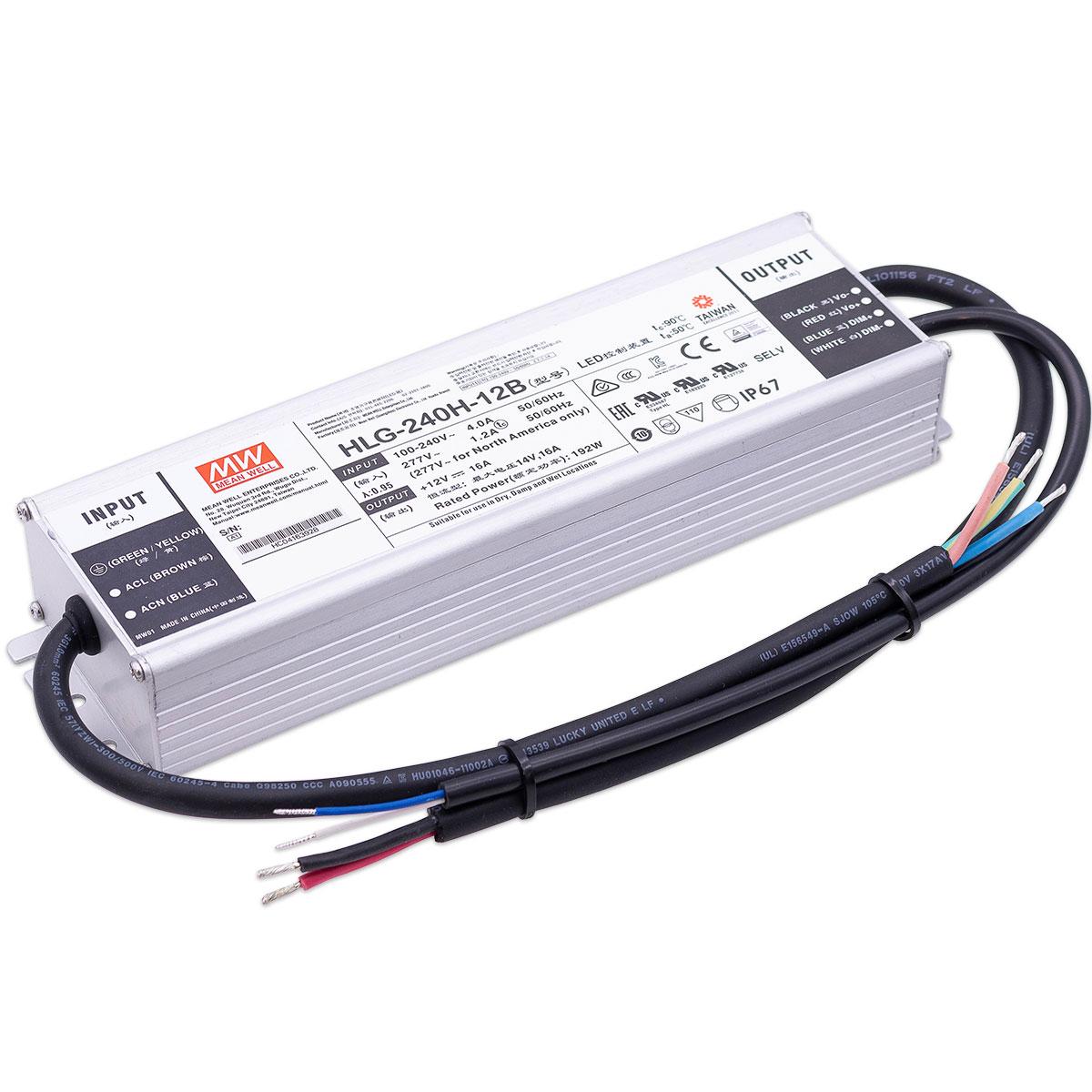 Mean Well HLG-240H-12B LED Netzteil dimmbar 1-10V / PWM 192W 12V 16A IP67 Schaltnetzteil CV