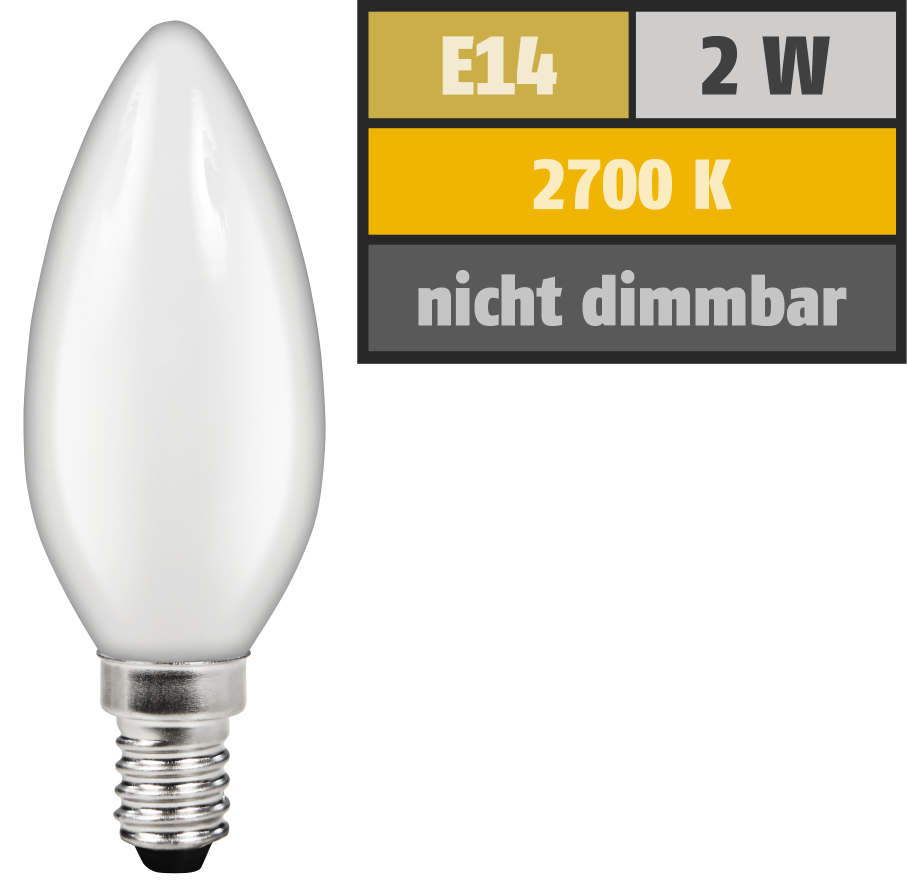 LED Filament Kerzenlampe LEDeco Filed, E14, 2W, 260 lm, warmweiß, matt