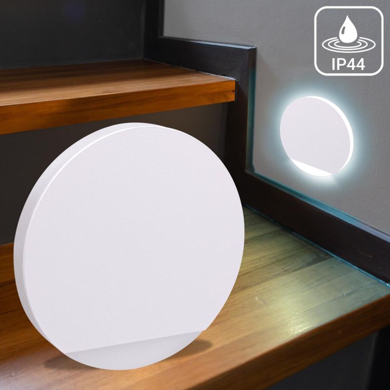 IP44 LED Stufenlicht 230V Treppenbeleuchtung rund weiß - Unterteil Lichtfarbe: Kaltweiß 6000K 1,5W