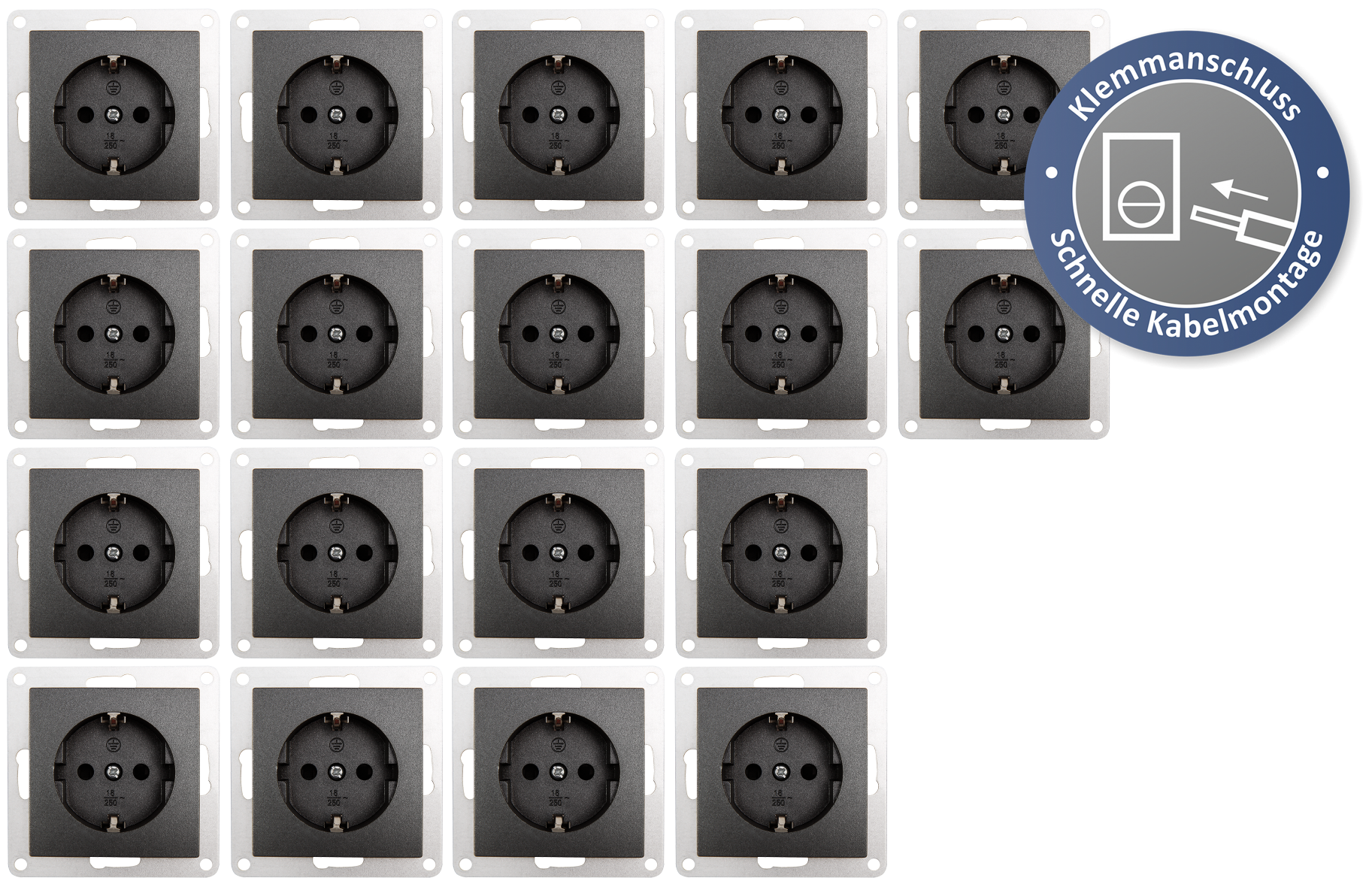 Schutzkontakt-Steckdose LEDeco STYLE 250V~/16A, UP, Klemmanschluss, 18er-Pack