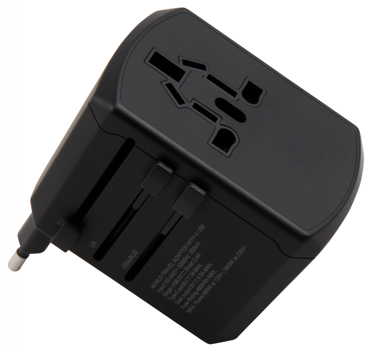 Reiseadapter LEDeco, für 150 Länder, 3x USB Typ A + 1x USB Typ C, max. 4,5A