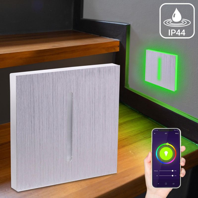IP44 LED Treppenbeleuchtung 230V Treppenlicht eckig Alu-gebürstet - Unterteil Lichtfarbe: Smart Tuya RGB CCT 5W