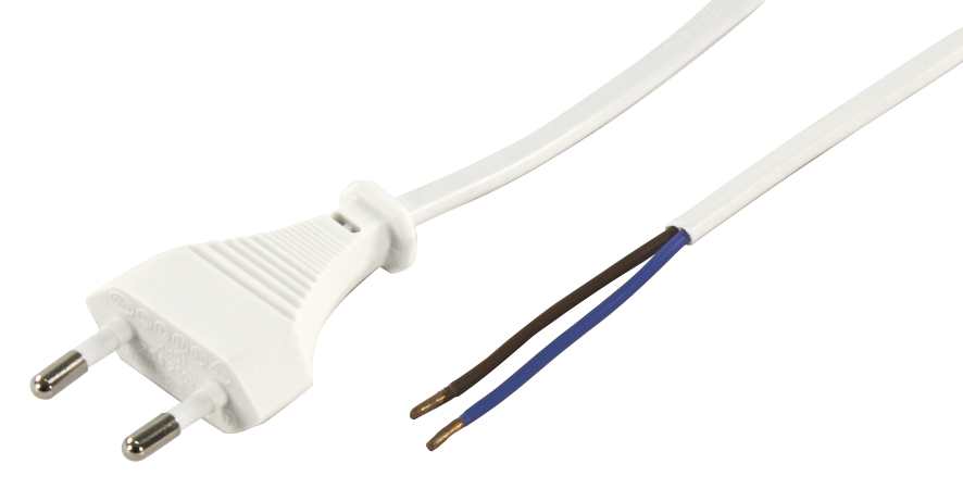 Euro-Netzkabel LEDeco mit blanken Enden Länge 2 m, 2x0,75 mm², weiß